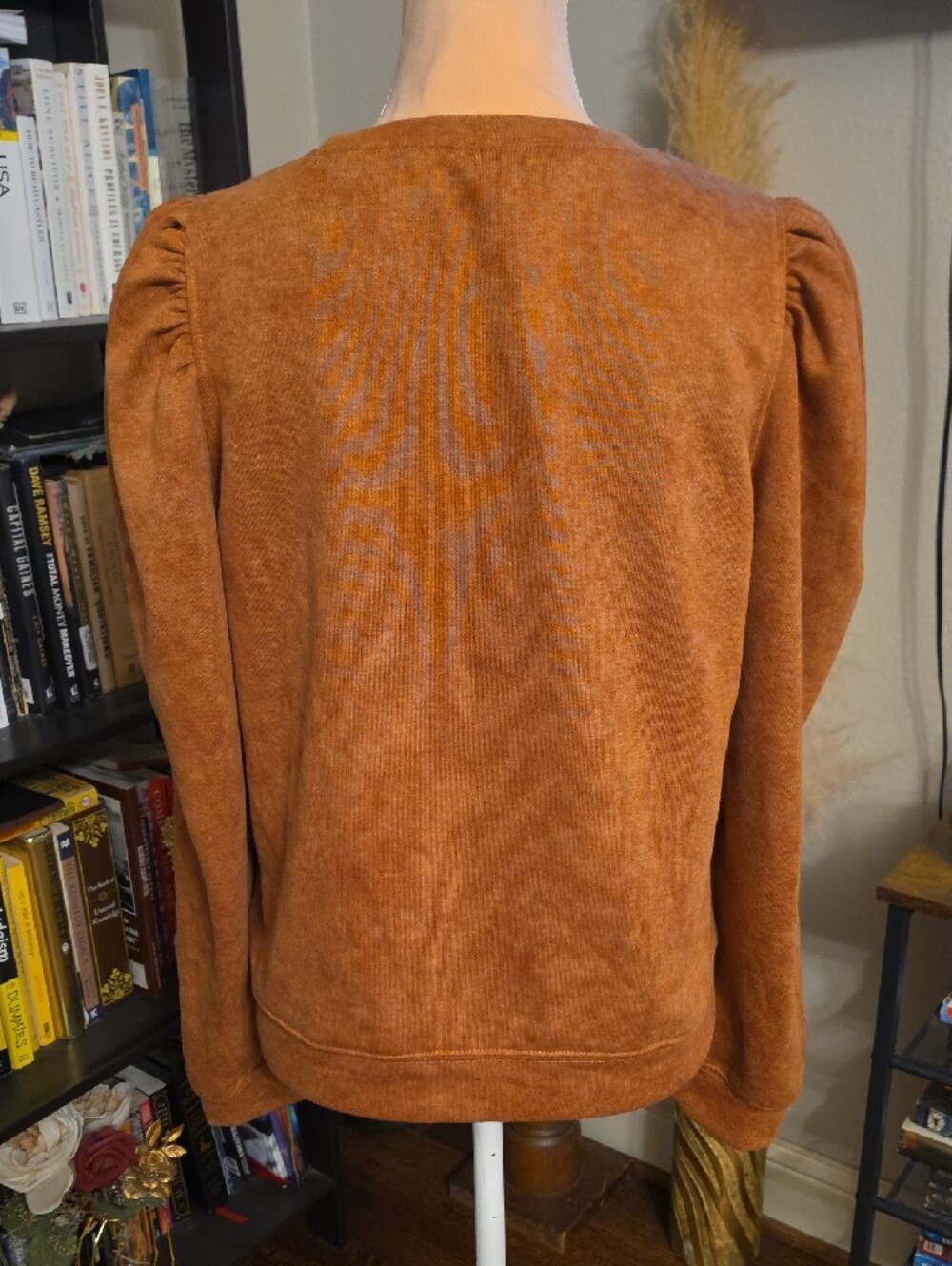 Dokotoo Rust Brown Puff Sleeve Knit Sweater Top Long Sleeve Fall Size Large - Picture 5 of 7